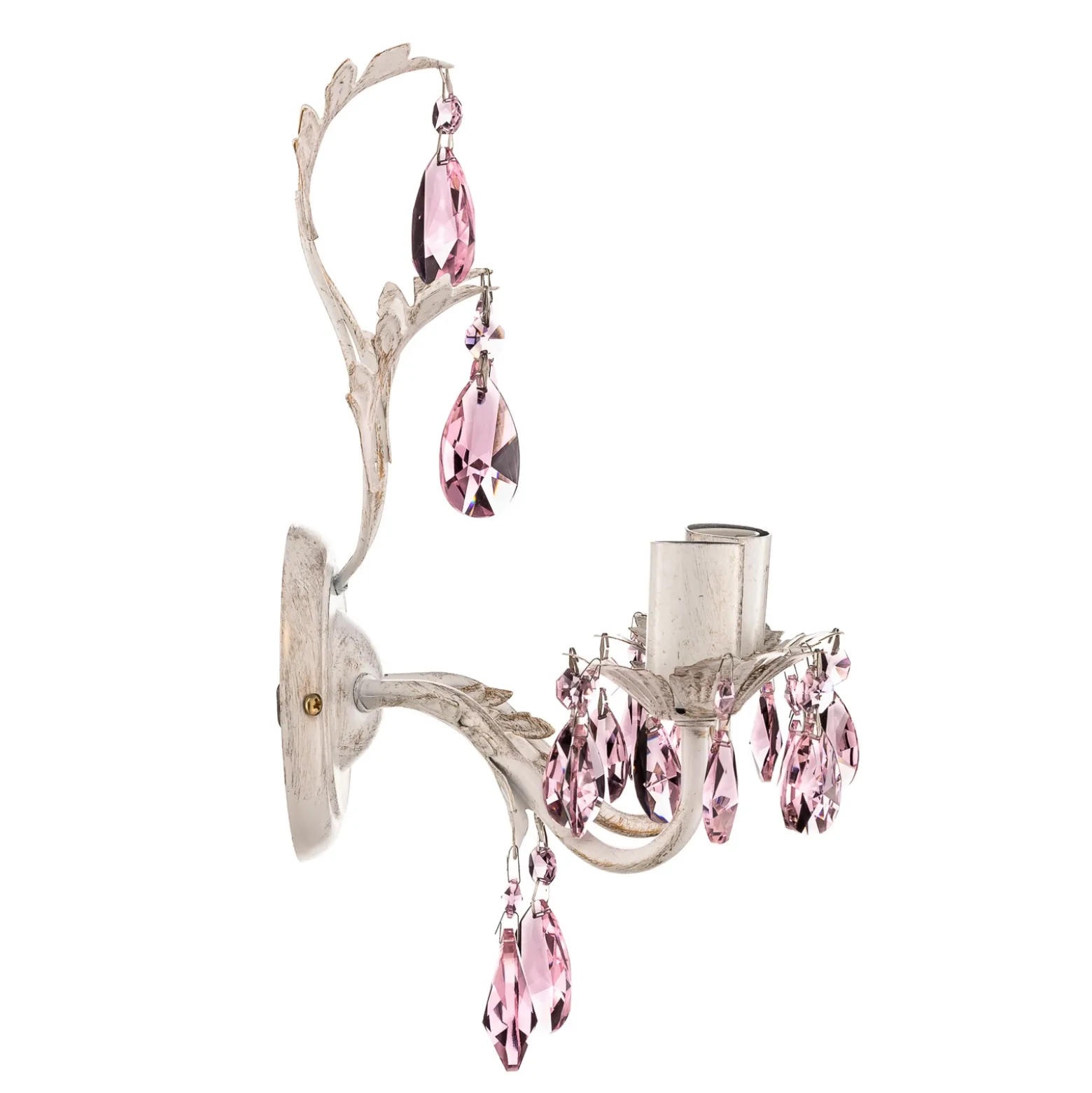 Aplique de pared Kate 2 luces, blanco, cristales rosas