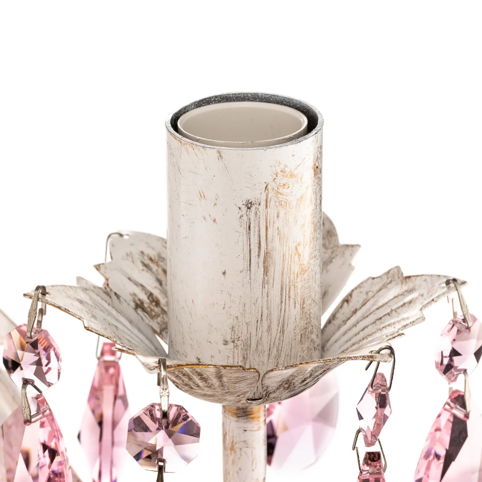 Aplique de pared Kate 2 luces, blanco, cristales rosas