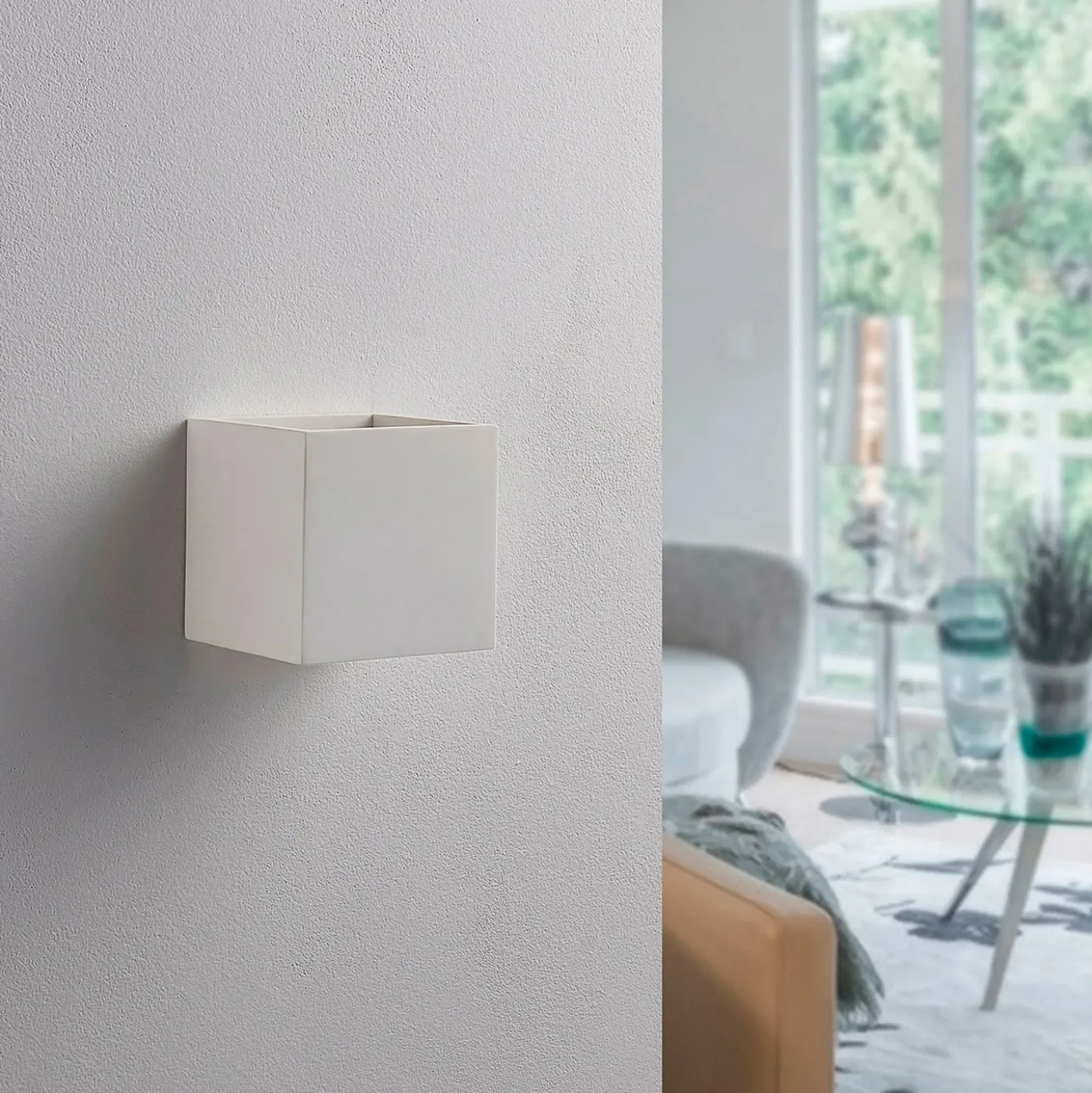 Aplique de pared Kay de Lindby, blanco, yeso, juego de 2 unidades