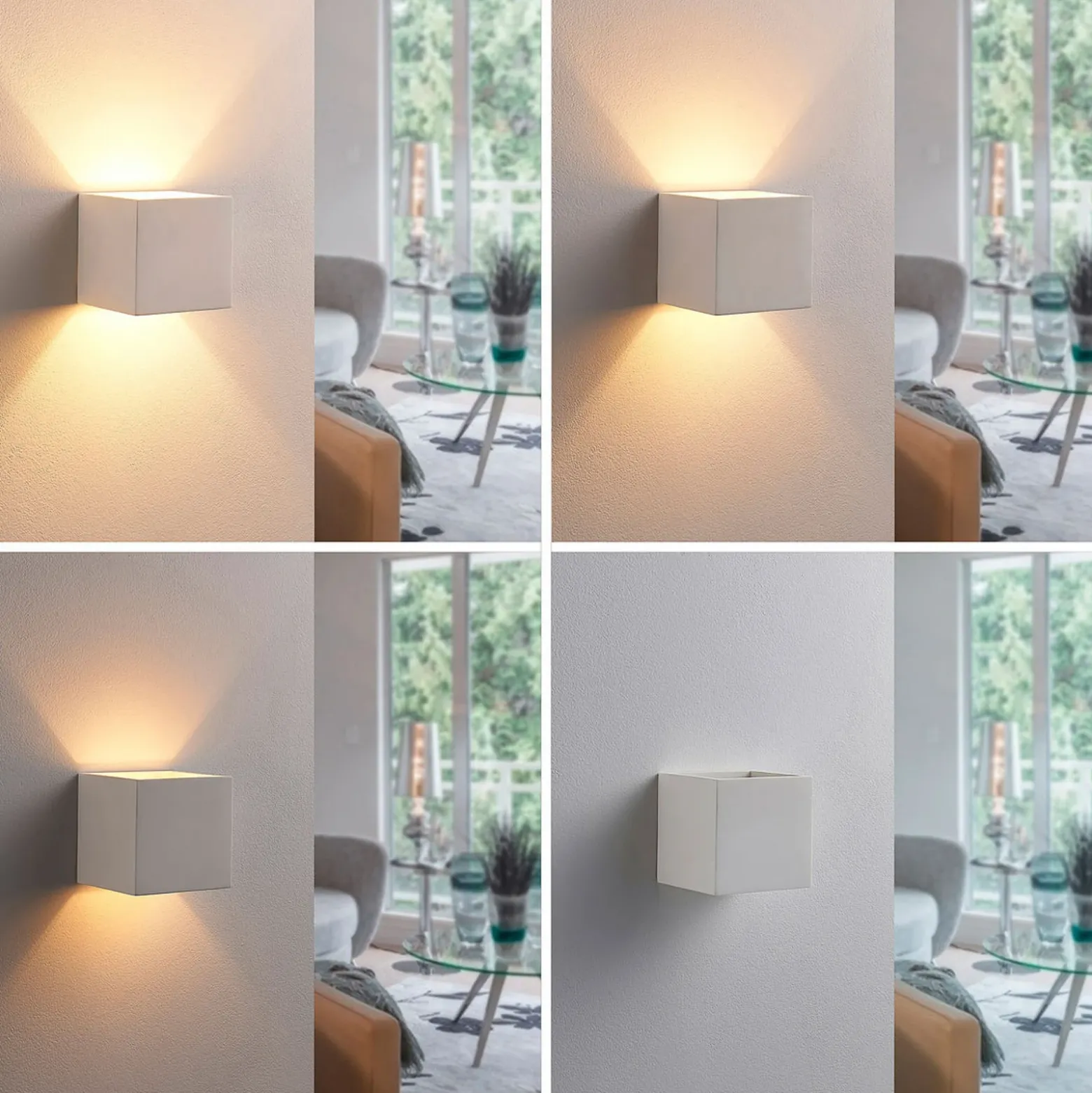 Aplique de pared Kay de Lindby, blanco, yeso, juego de 2 unidades