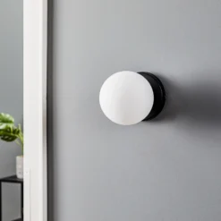 Aplique de pared Kiba, negro/dorado, pantalla esfera de cristal