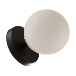 Aplique de pared Kiba, negro/dorado, pantalla esfera de cristal