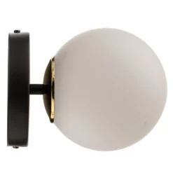 Aplique de pared Kiba, negro/dorado, pantalla esfera de cristal