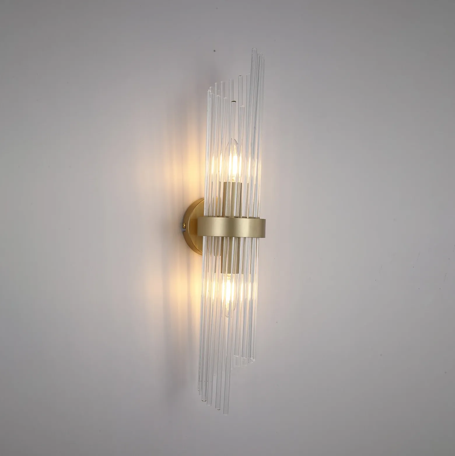 Aplique de pared Lara, altura 56 cm, dorada/transparente, vidrio/metal