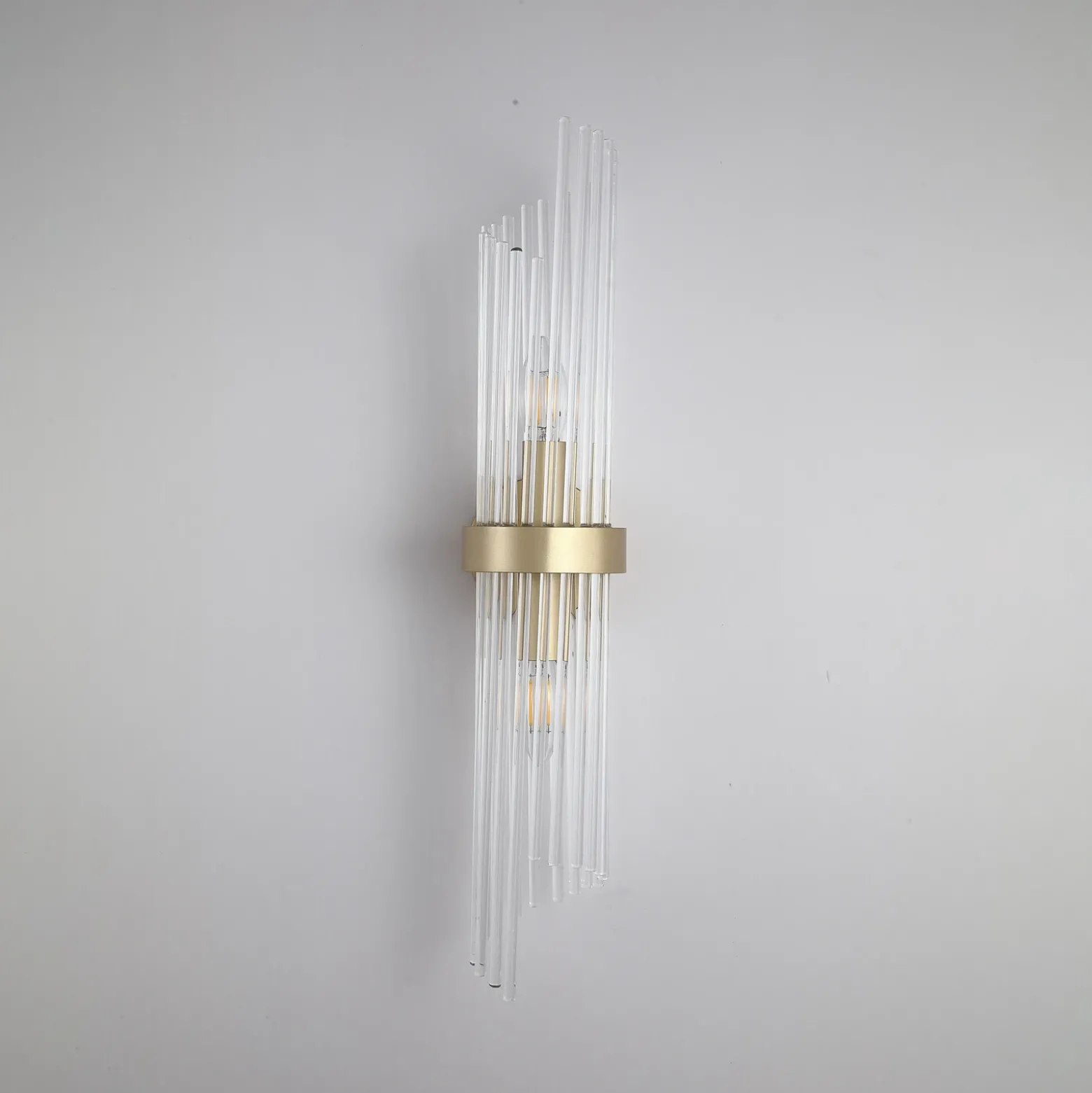 Aplique de pared Lara, altura 56 cm, dorada/transparente, vidrio/metal