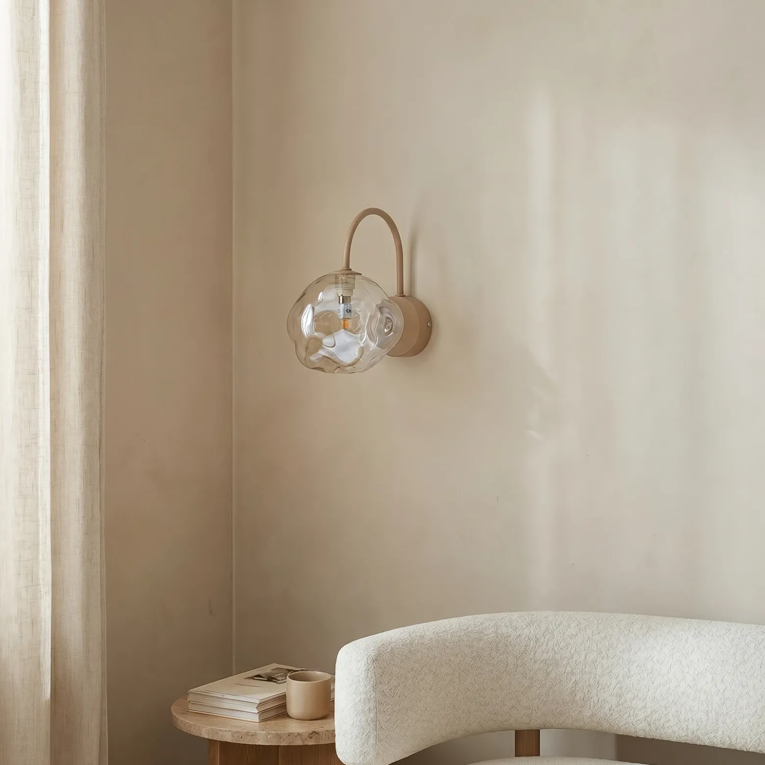 Aplique de pared Lava, beige, cristal, altura 21 cm, G9