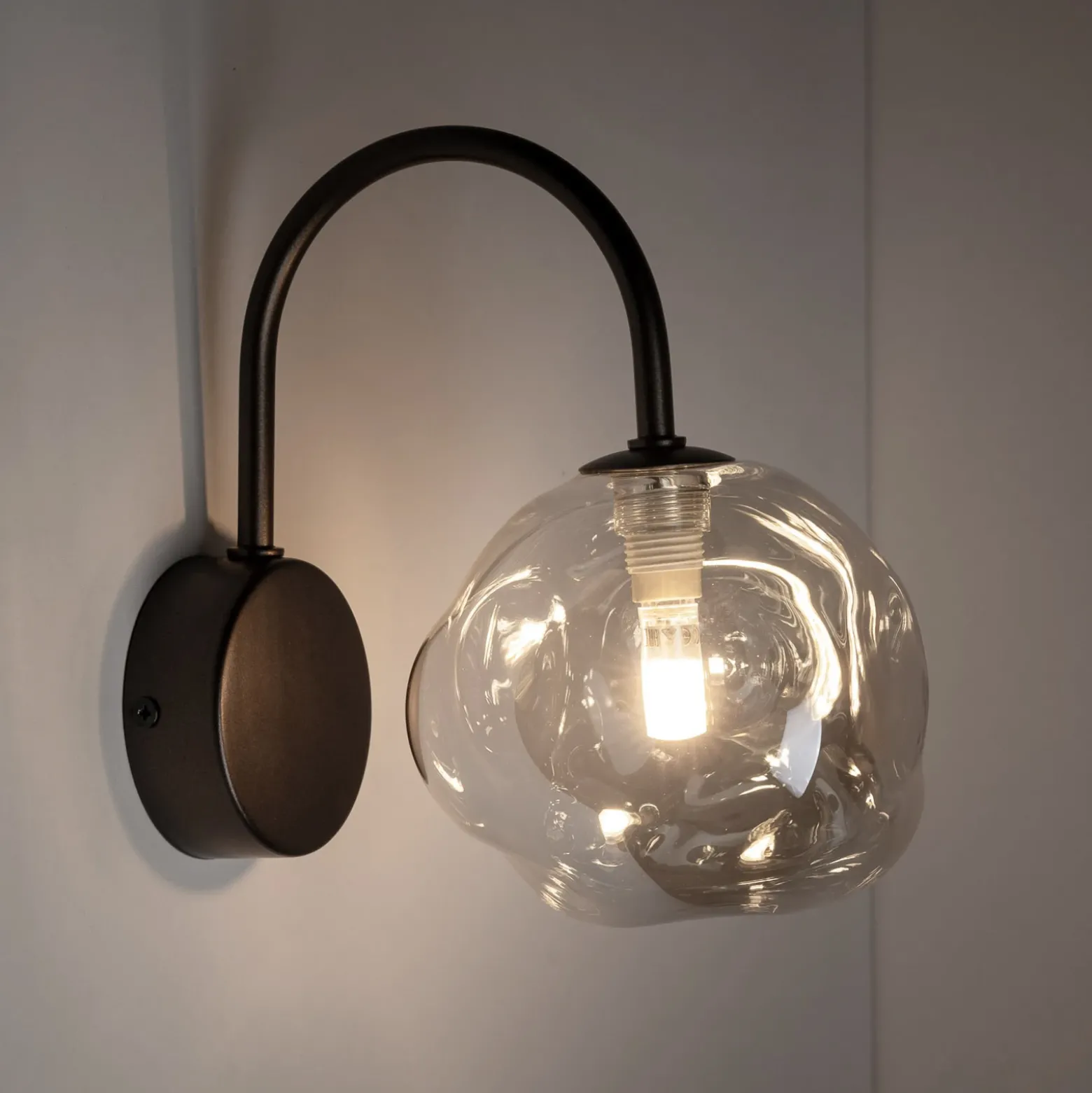 Aplique de pared Lava, marrón, cristal, altura 21 cm, G9