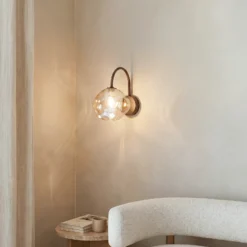 Aplique de pared Lava, marrón, cristal, altura 21 cm, G9