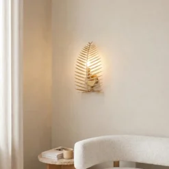 Aplique de pared LEAF, color dorado, altura 30 cm, metal, E14