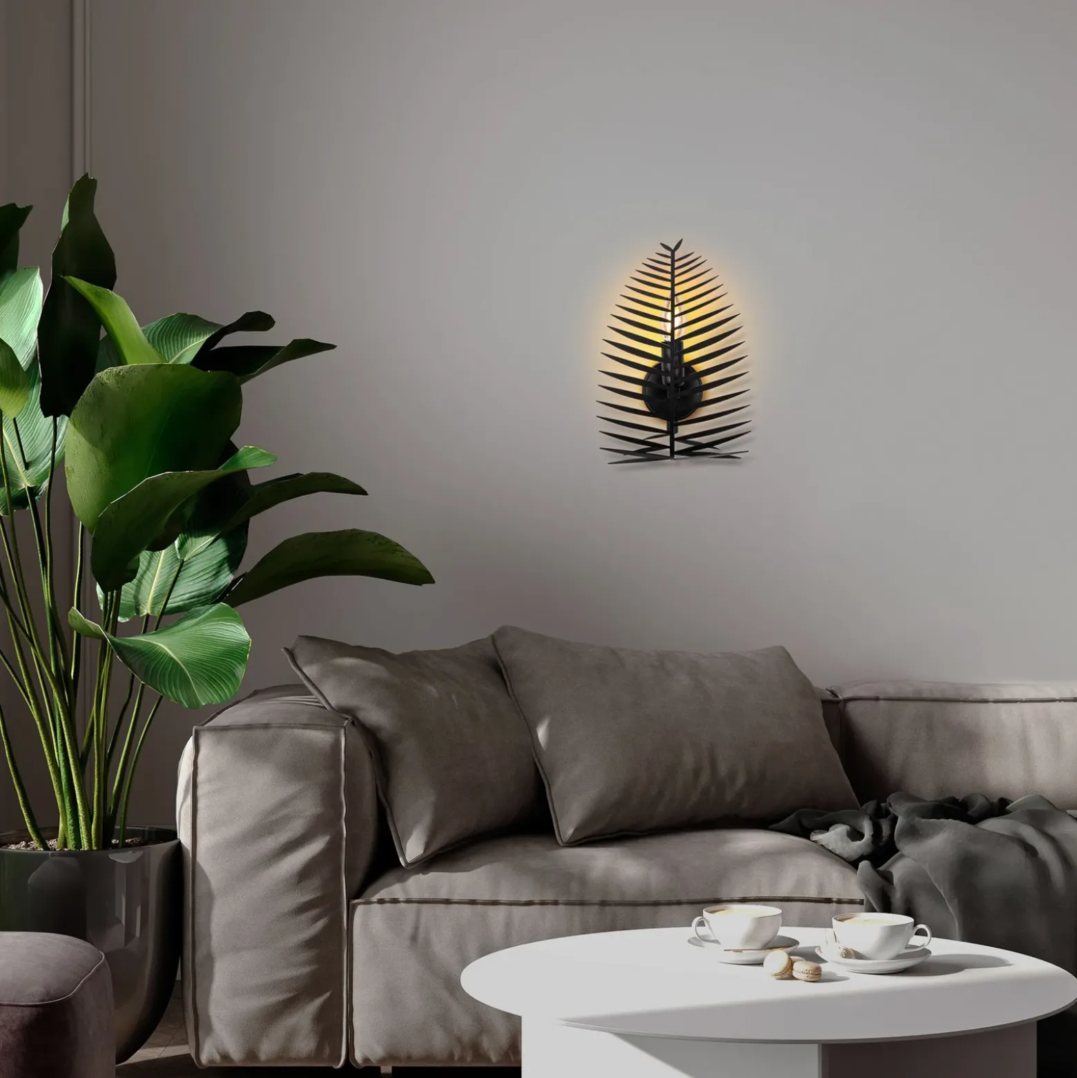 Aplique de pared LEAF, negro, altura 30 cm, metal, E14