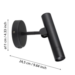 Aplique de pared LED Almudaina, negro, 11 cm de ancho, acero