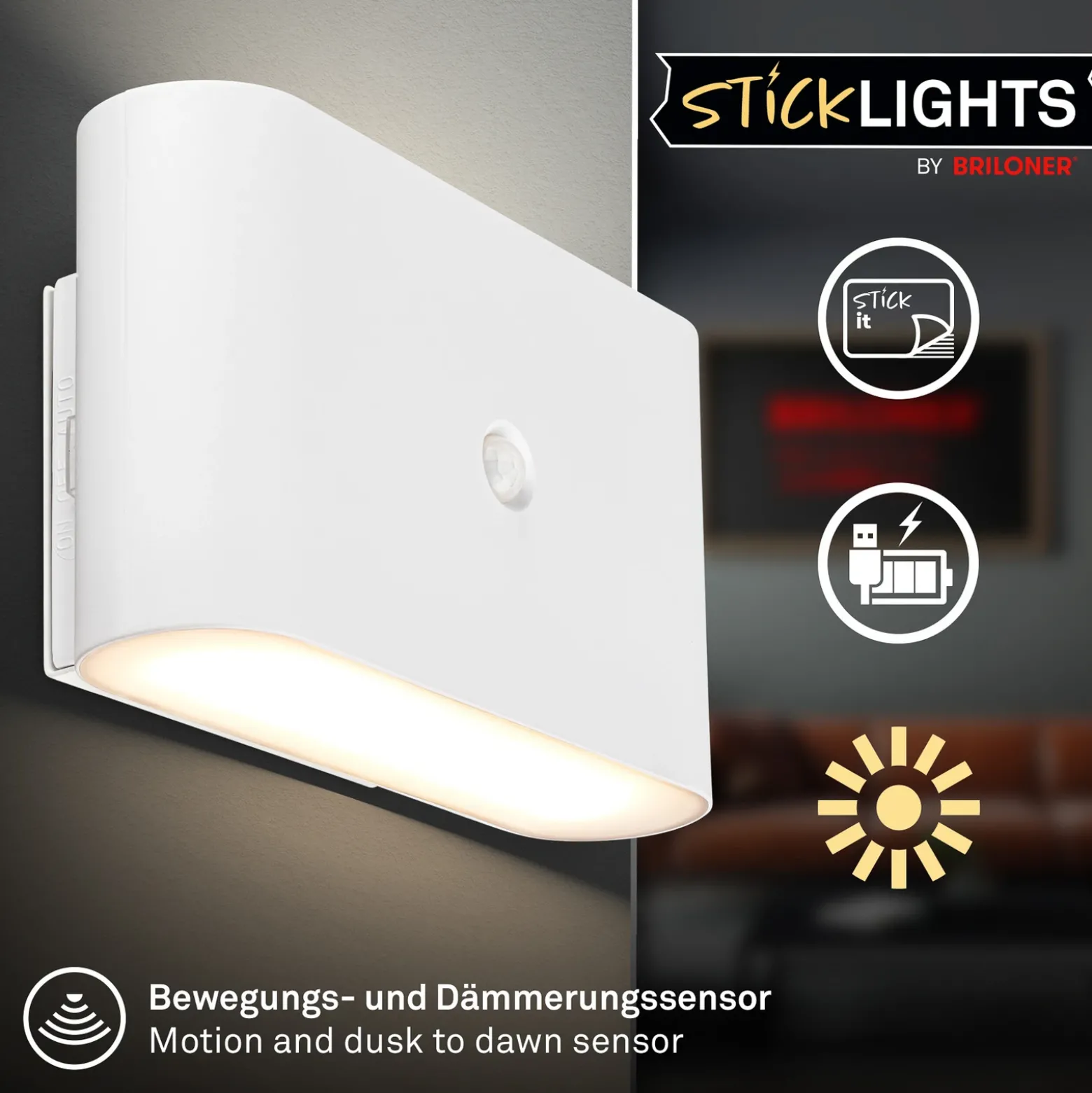 Aplique de pared LED Chat, blanco, 16 cm, plástico, sensor