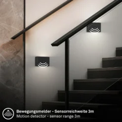 Aplique de pared LED Chat, negro, 16 cm, plástico, sensor