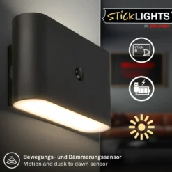 Aplique de pared LED Chat, negro, 16 cm, plástico, sensor