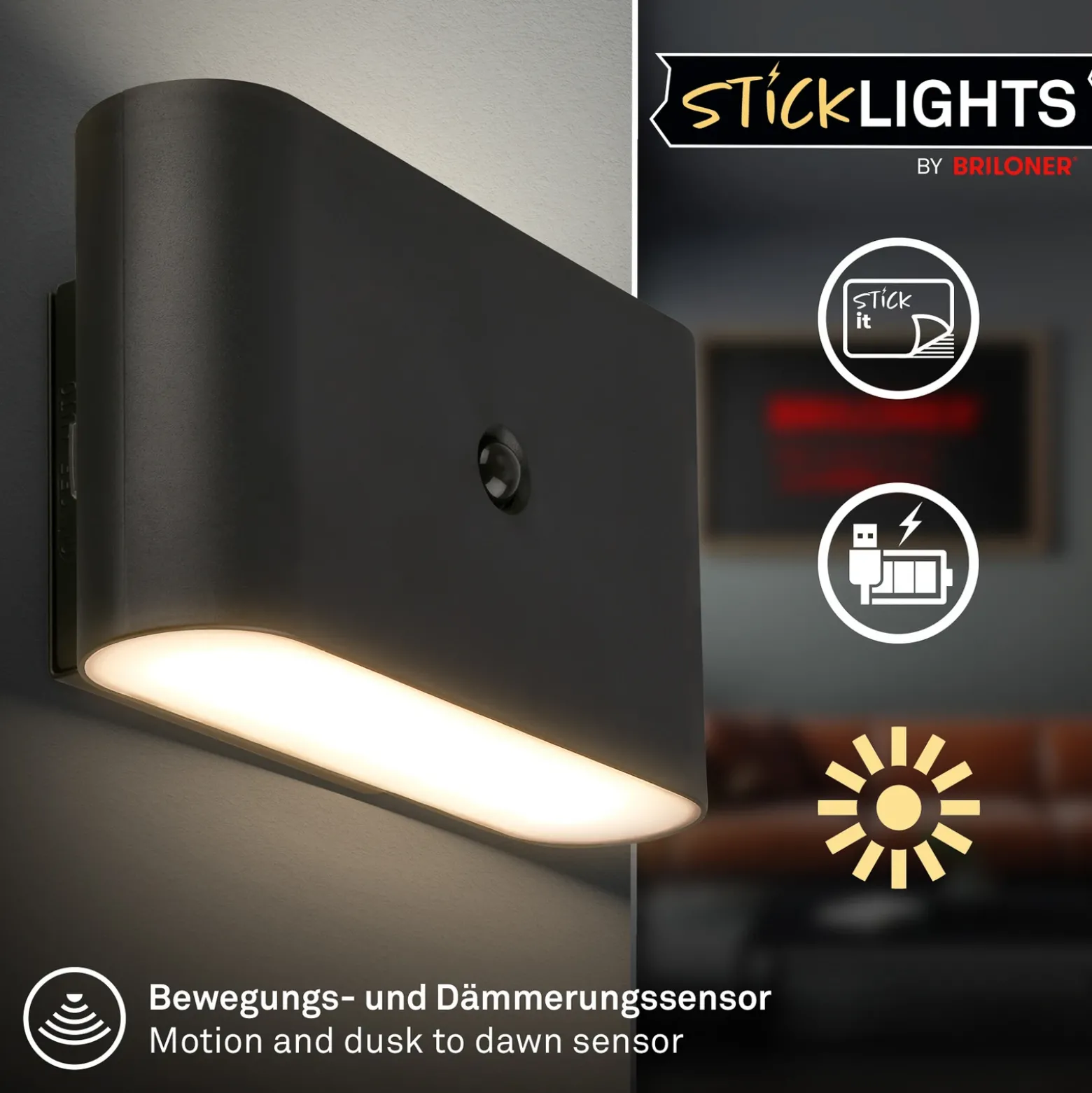 Aplique de pared LED Chat, negro, 16 cm, plástico, sensor