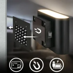 Aplique de pared LED Chat, negro, 16 cm, plástico, sensor