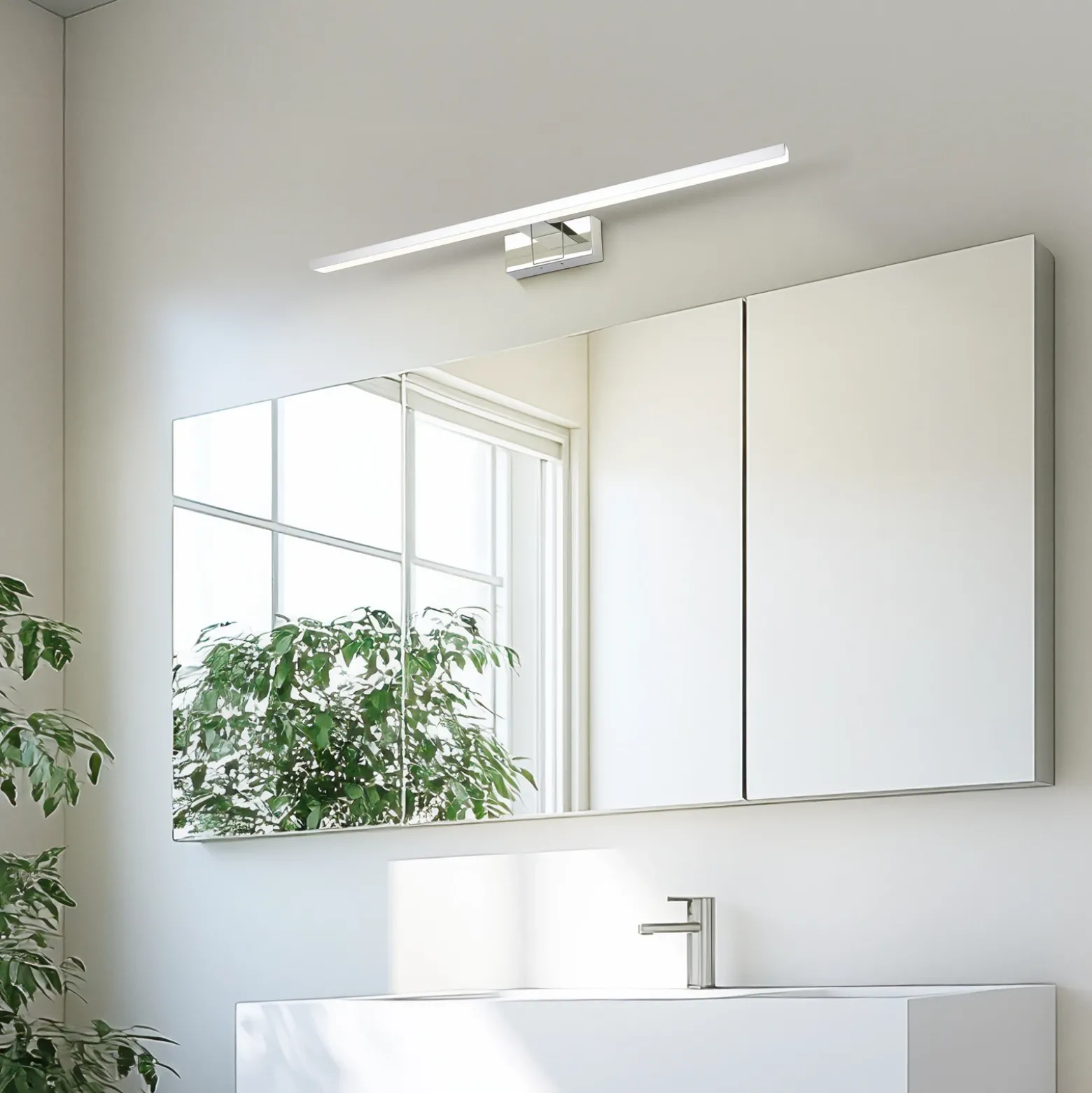 Aplique de pared LED Conettilla, color cromado, ancho 60 cm IP44 CCT
