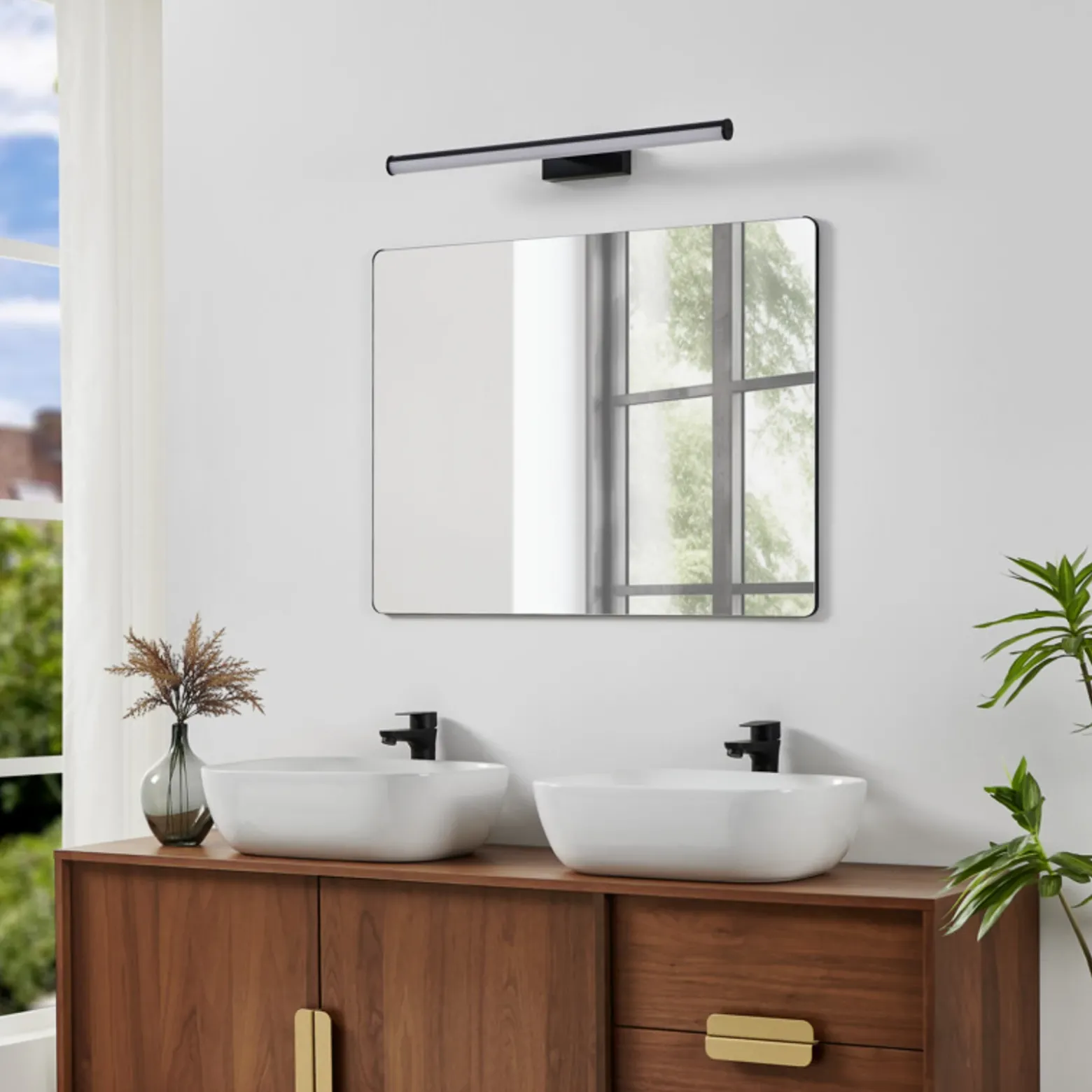 Aplique de pared LED EGLO VADUMI, 60 cm de ancho, negro, IP44