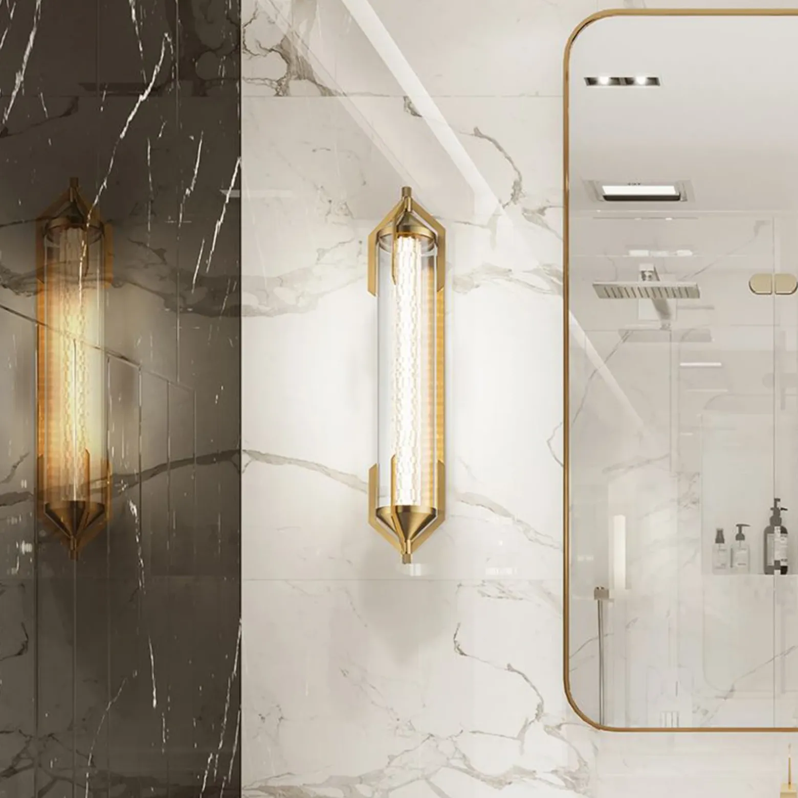 Aplique de pared LED ESPADA dorado cepillado Ancho 70 cm Metal IP44