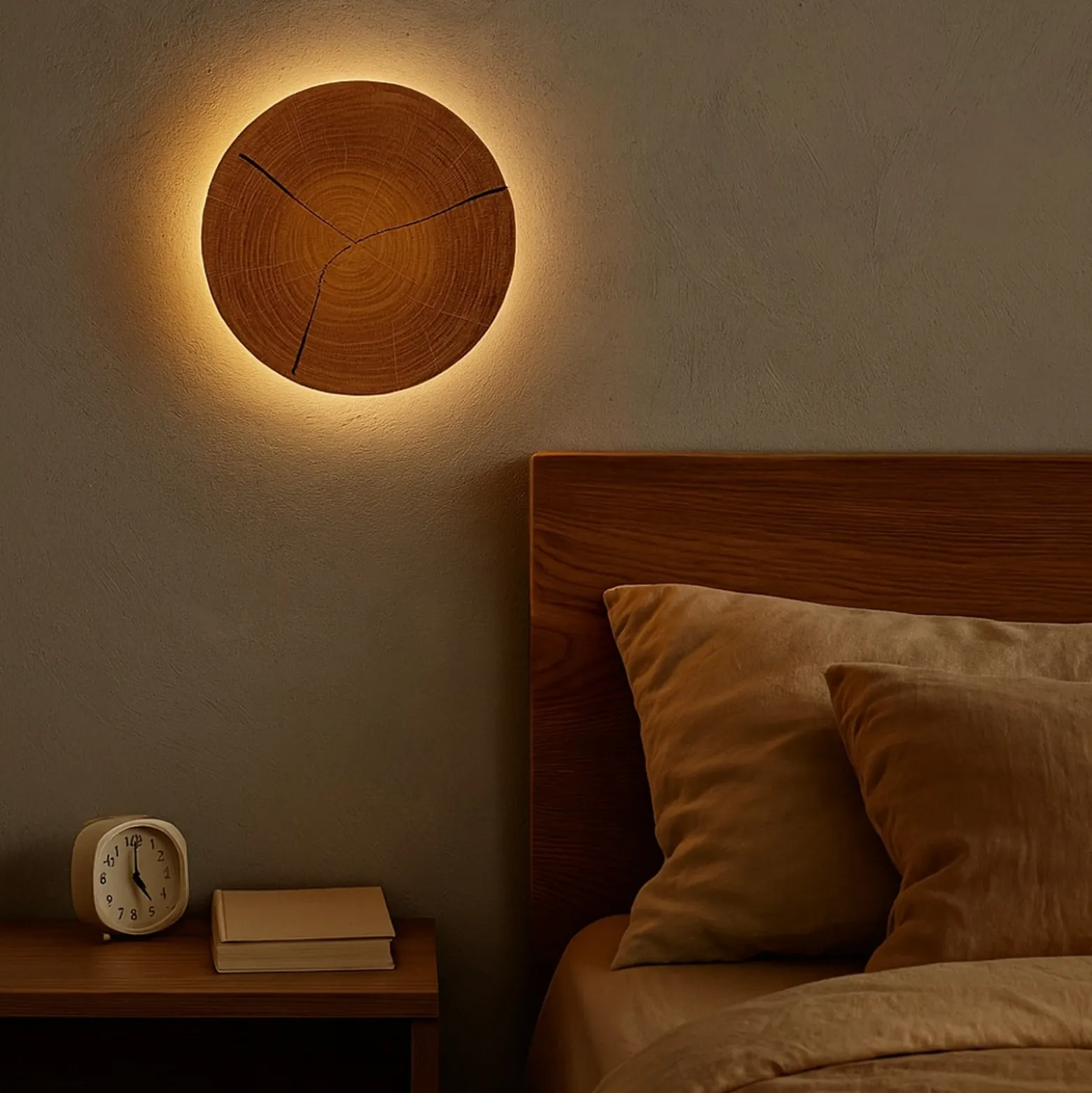 Aplique de pared LED Havana S, madera de frente/metal, Ø 19 cm