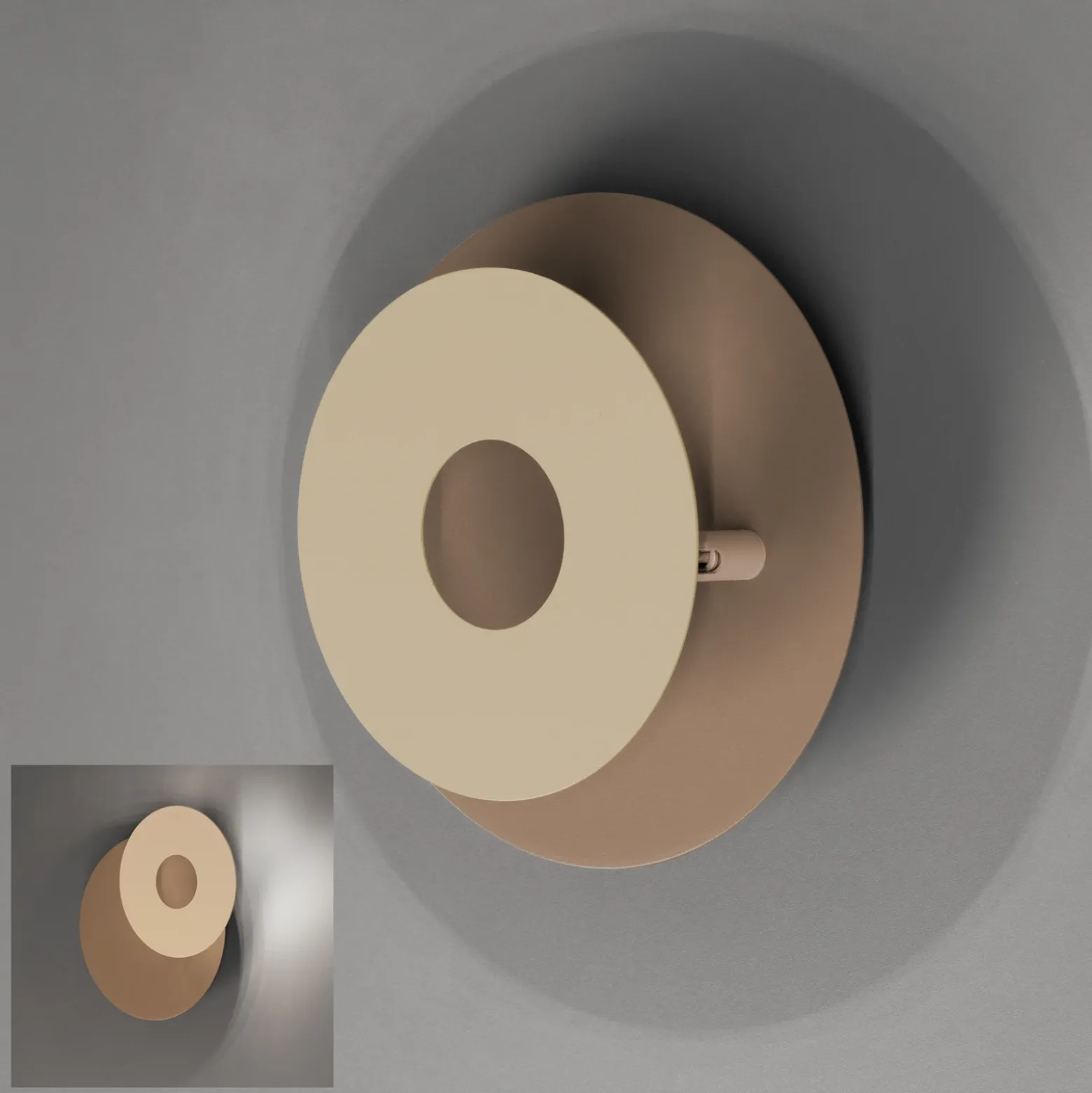 Aplique de pared LED Hennes, color greige/arena, Ø 18 cm, metal