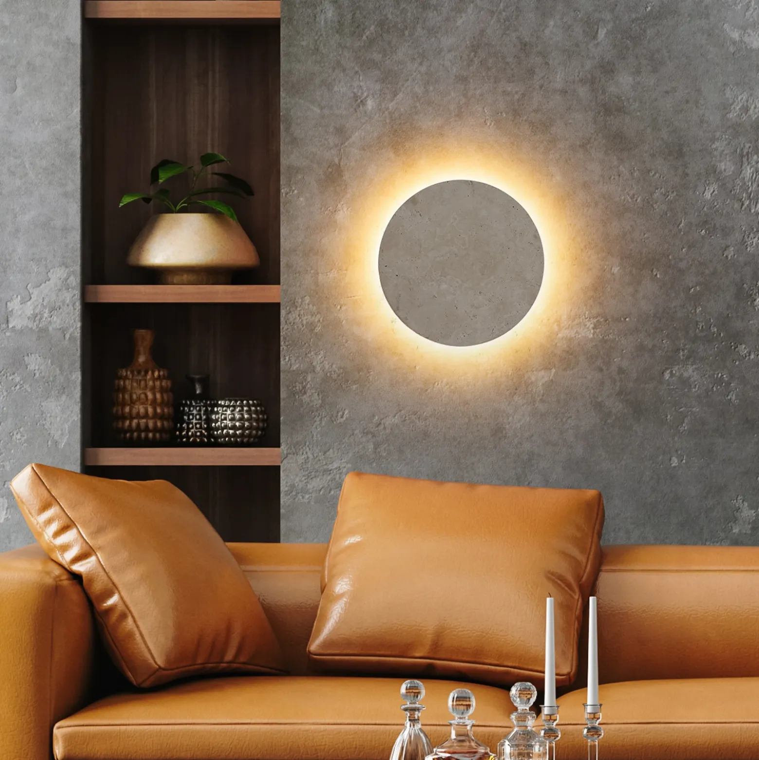 Aplique de pared LED Jillian, blanco mate, Ø 30 cm, piedra