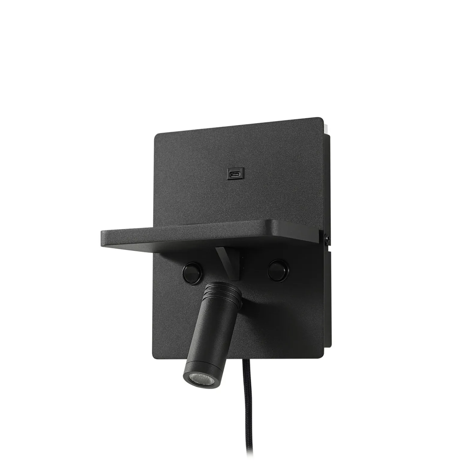 Aplique de pared LED Lindby Auden, negro, enchufe, estación de carga