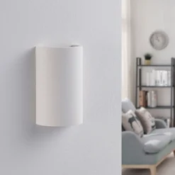 Aplique de pared LED Lindby Jenke, altura 16 cm, blanco, escayola