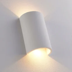 Aplique de pared LED Lindby Jenke, altura 16 cm, blanco, escayola