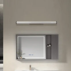 Aplique de pared LED Lindby Kirka, negro, metal, IP44, 90 cm, CCT
