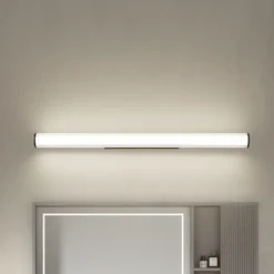 Aplique de pared LED Lindby Kirka, negro, metal, IP44, 90 cm, CCT