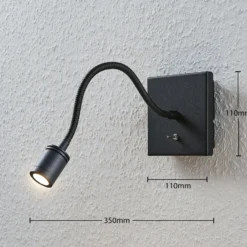 Aplique de pared LED Lindby Mayar, negro, metal, lámpara de lectura, 11cm