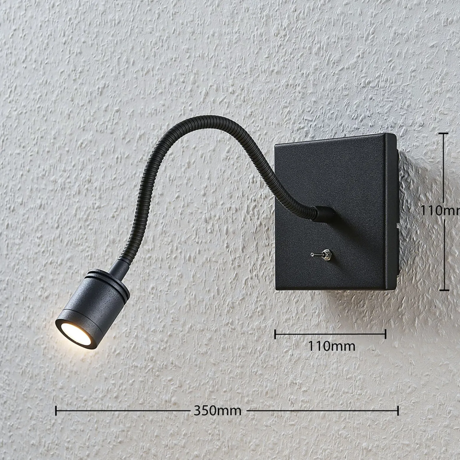 Aplique de pared LED Lindby Mayar, negro, metal, lámpara de lectura, 11cm