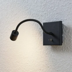 Aplique de pared LED Lindby Mayar, negro, metal, lámpara de lectura, 11cm