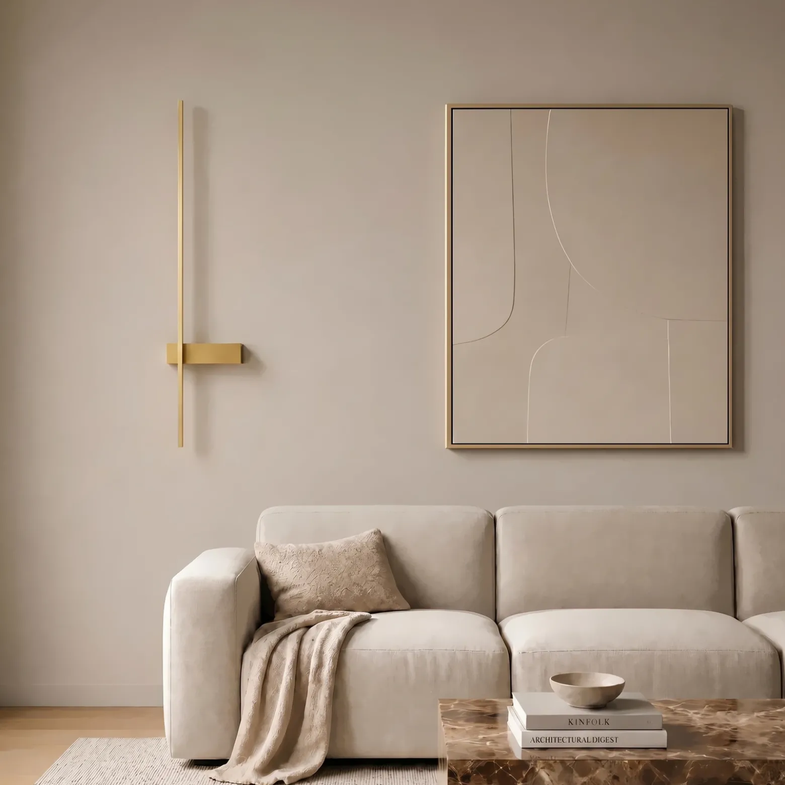 Aplique de pared LED Lindby Natsumi, latón, aluminio, 90 cm