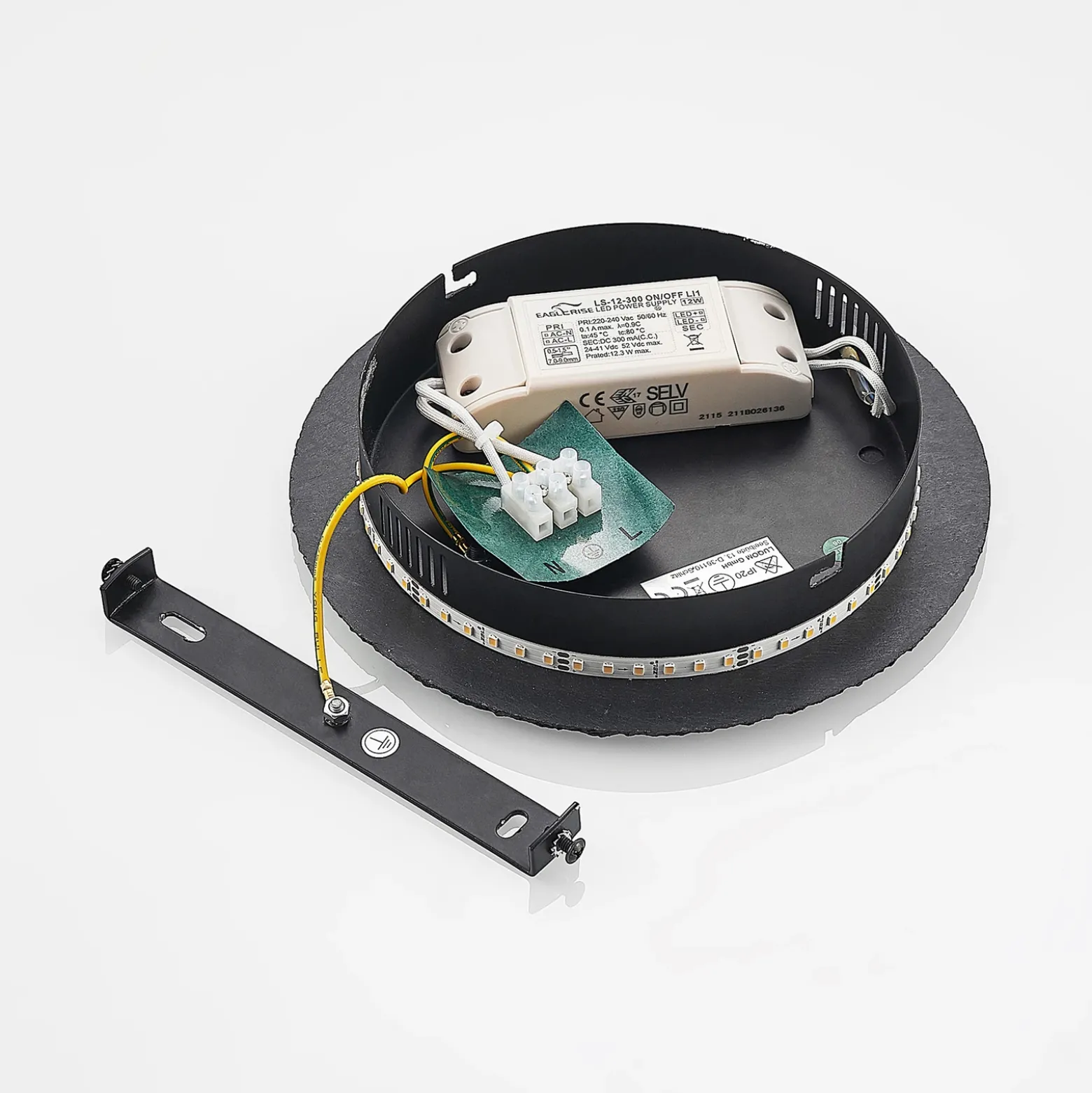 Aplique de pared LED Lindby Peetu, Ø 25 cm, pizarra, atenuable
