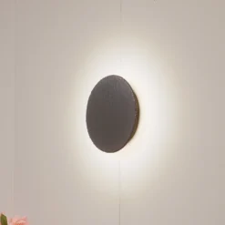 Aplique de pared LED Lindby Peetu, Ø 25 cm, pizarra, atenuable