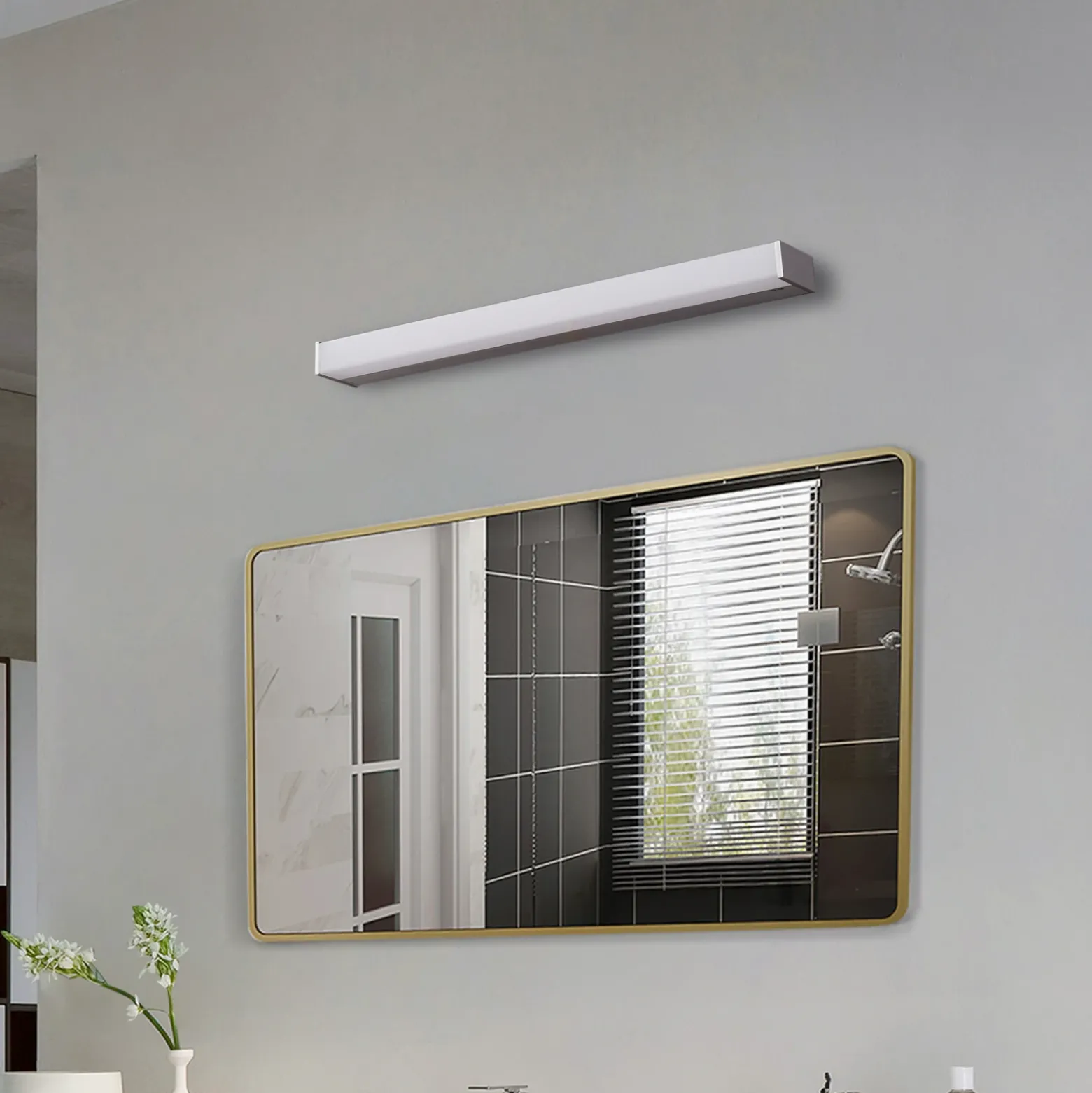 Aplique de pared LED Lindby Philippa, angular, 59 cm, color aluminio, IP44