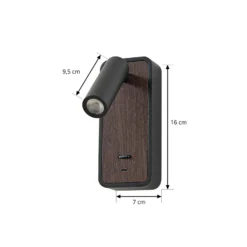 Aplique de pared LED Lindby Tallis, negro, USB-C, orientable