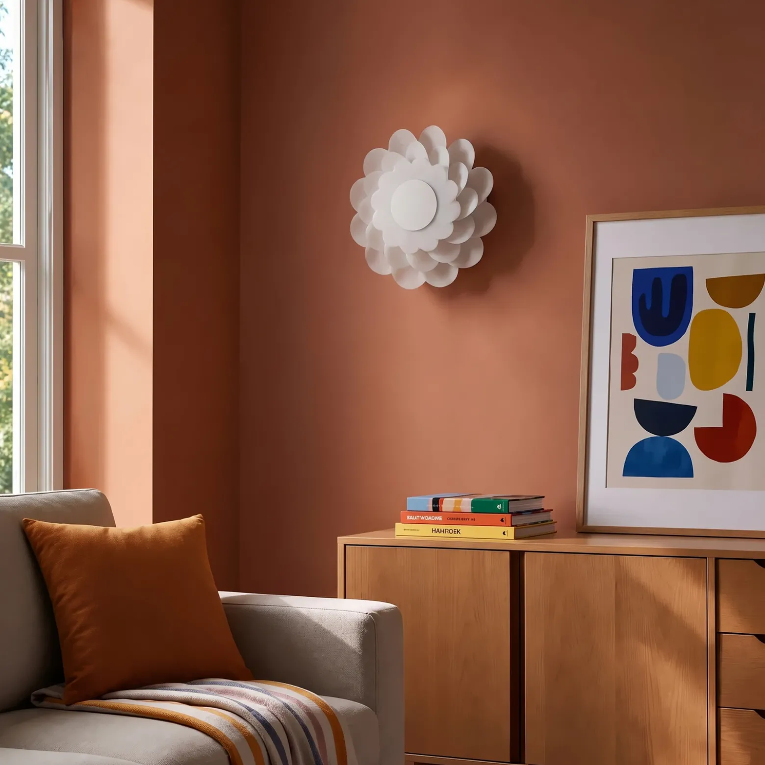 Aplique de pared LED Lucande «Bloem», Ø 40 cm, blanco, atenuable en 3 niveles