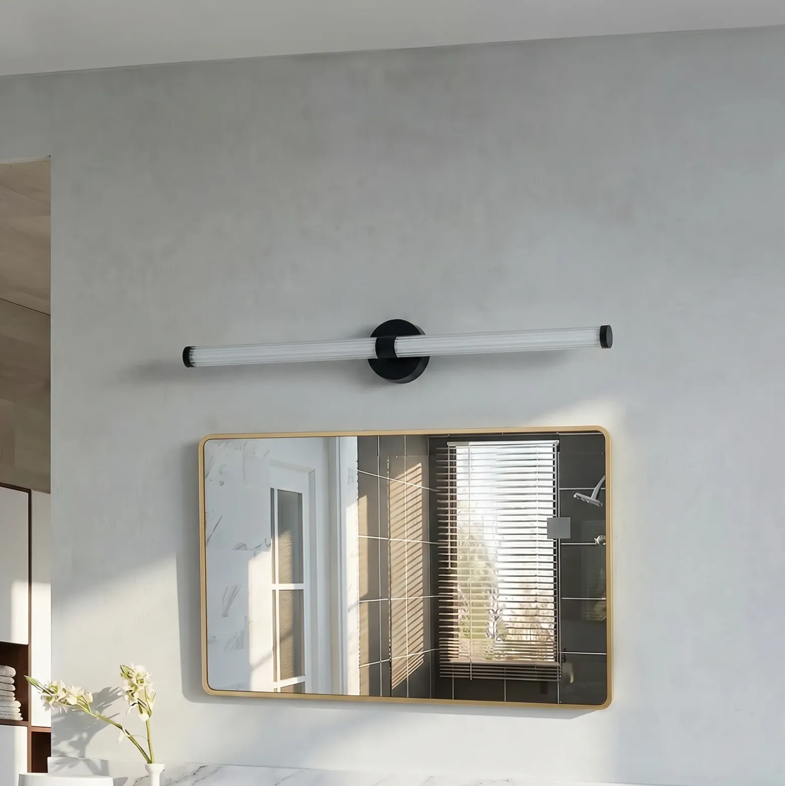 Aplique de pared LED Lucande Melisa, negro, 90 cm, CCT, IP44