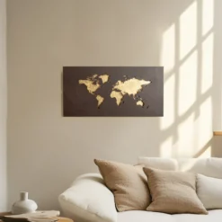 Aplique de pared LED Lucande World, óxido/oro, 60 cm x 30 cm