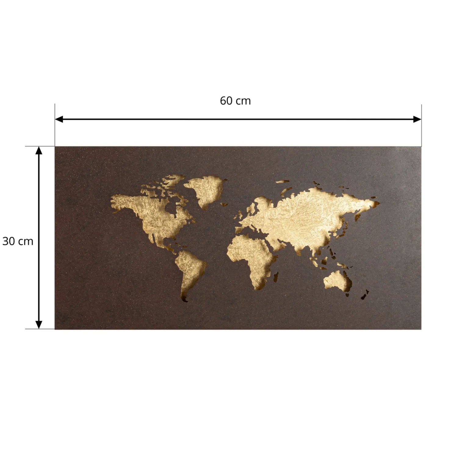 Aplique de pared LED Lucande World, óxido/oro, 60 cm x 30 cm