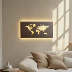 Aplique de pared LED Lucande World, óxido/oro, 60 cm x 30 cm