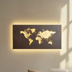 Aplique de pared LED Lucande World, óxido/oro, 60 cm x 30 cm