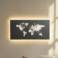 Aplique de pared LED Lucande World, antracita/plata, 60 cm x 30 cm