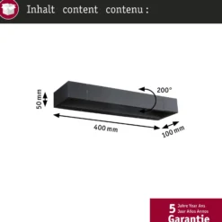 Aplique de pared LED Lucille de Paulmann, negro, 40 cm, IP44, atenuable