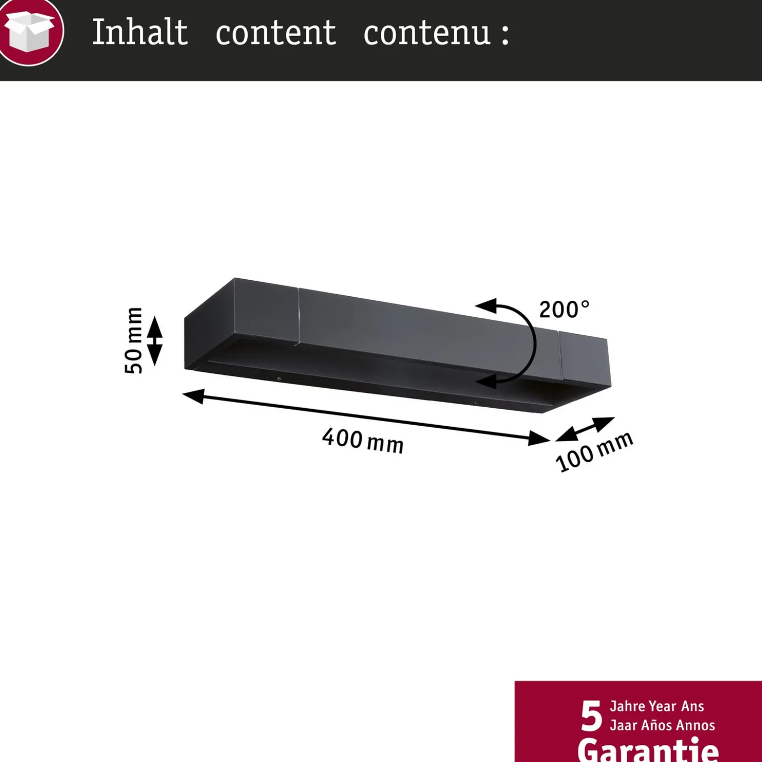 Aplique de pared LED Lucille de Paulmann, negro, 40 cm, IP44, atenuable