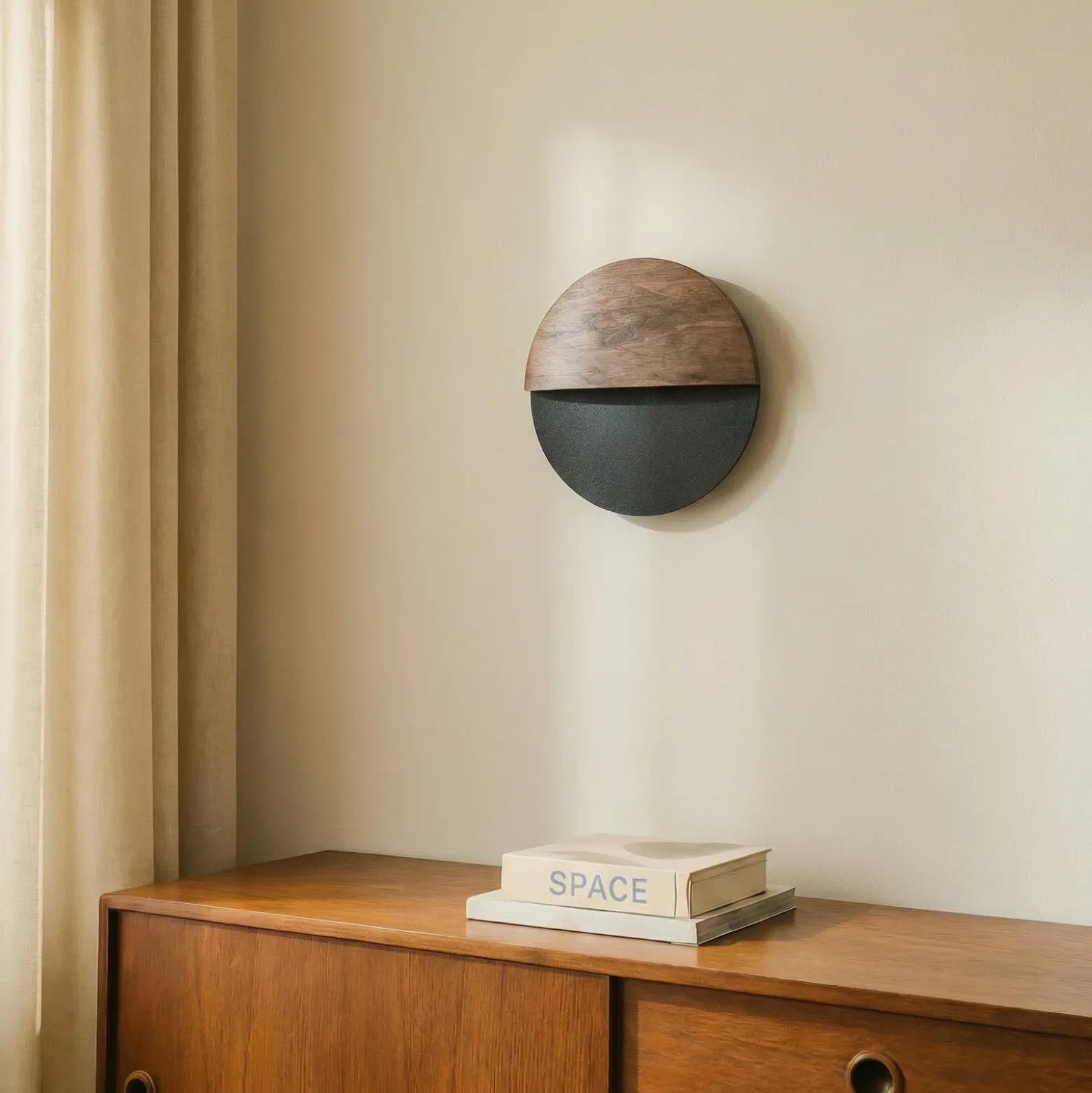 Aplique de pared LED Luna S, negro/wengué, acero, madera, 3.000 K
