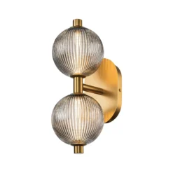 Aplique de pared LED PALMAS dorada/gris humo Ancho 39 cm 2 luces IP44